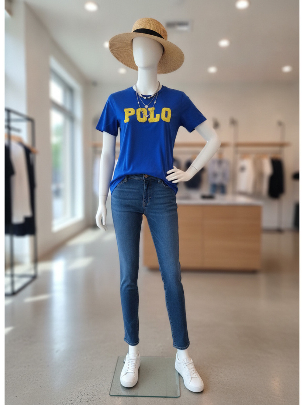 Polo Ralph Lauren Blue Crew Neck T-Shirt with Yellow POLO Logo